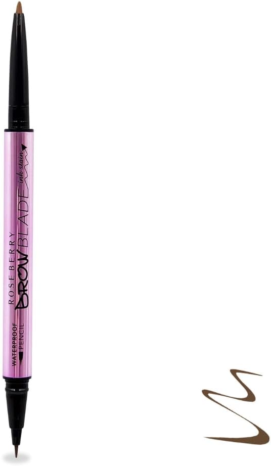 ROSE BERRY Brow Blade Ink Stain – Waterproof Double-Ended Brow Pencil & Microblade Pen for Defined Brows – 1g (Dark Brown)