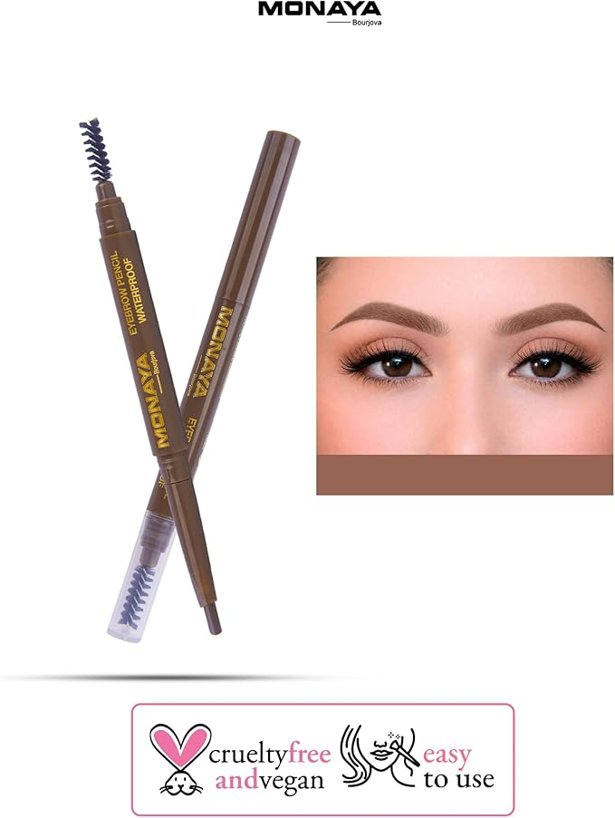 Monaya - EYEBROW Pencil, Smudgeproof Eye Brow Pencil, Dual Purpose Brow Pencil and Brush Combo, High Definition Waterproof Eyebrow Makeup