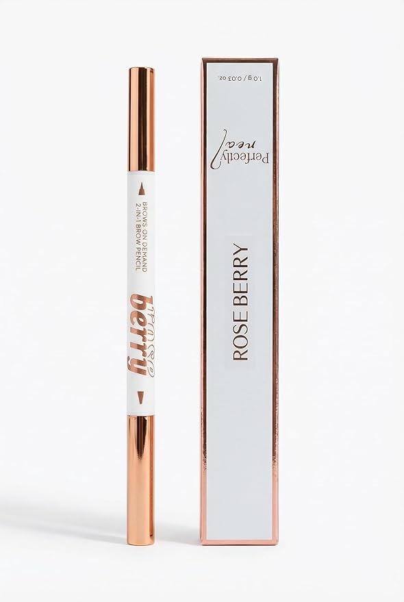 Rose Berry Perfectly Neat 2-in-1 Brow Pencil, Brows On Demand, Dual-Ended Eyebrow Pencil with Rose Gold Cap