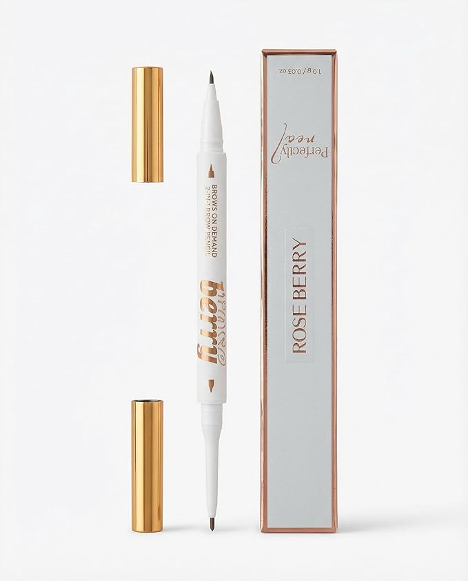 Rose Berry Perfectly Neat 2-in-1 Brow Pencil, Brows On Demand, Dual-Ended Eyebrow Pencil with Rose Gold Cap