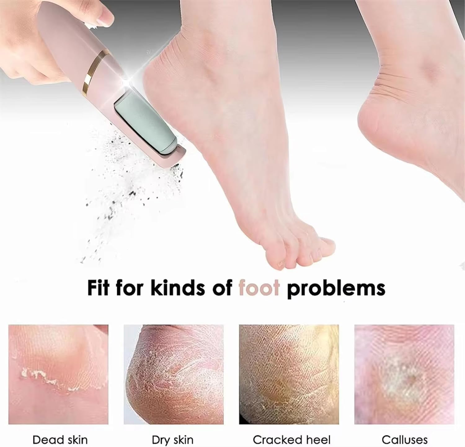 Electric Foot File USB Rechargeable Foot File with 2 Interchangeable Heads with LED Light for Dead Skin and Dry Heels