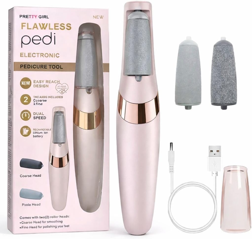 Electric Foot File USB Rechargeable Foot File with 2 Interchangeable Heads with LED Light for Dead Skin and Dry Heels