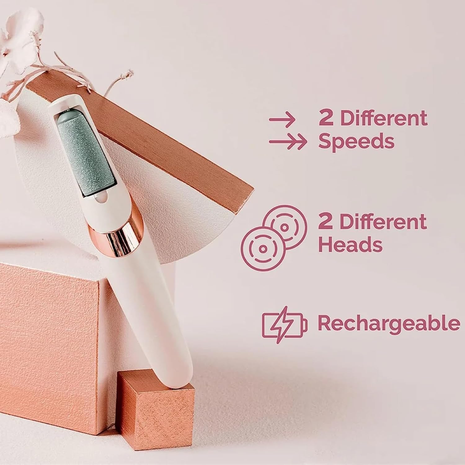 Electric Foot File USB Rechargeable Foot File with 2 Interchangeable Heads with LED Light for Dead Skin and Dry Heels