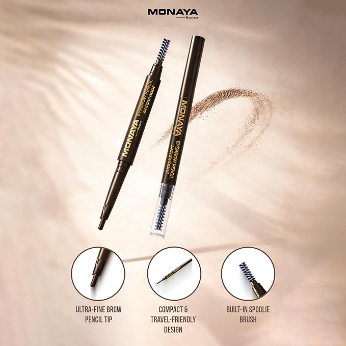 Monaya - EYEBROW Pencil, Smudgeproof Eye Brow Pencil, Dual Purpose Brow Pencil and Brush Combo, High Definition Waterproof Eyebrow Makeup