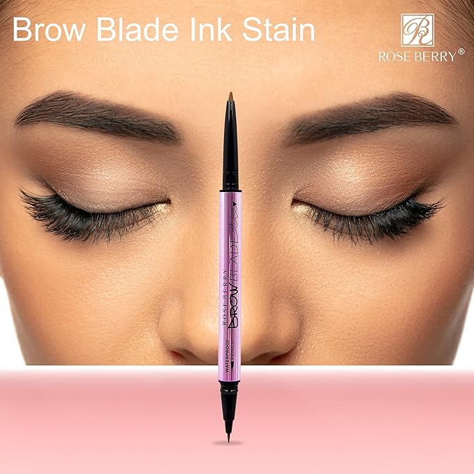 ROSE BERRY Brow Blade Ink Stain – Waterproof Double-Ended Brow Pencil & Microblade Pen for Defined Brows – 1g (Dark Brown)