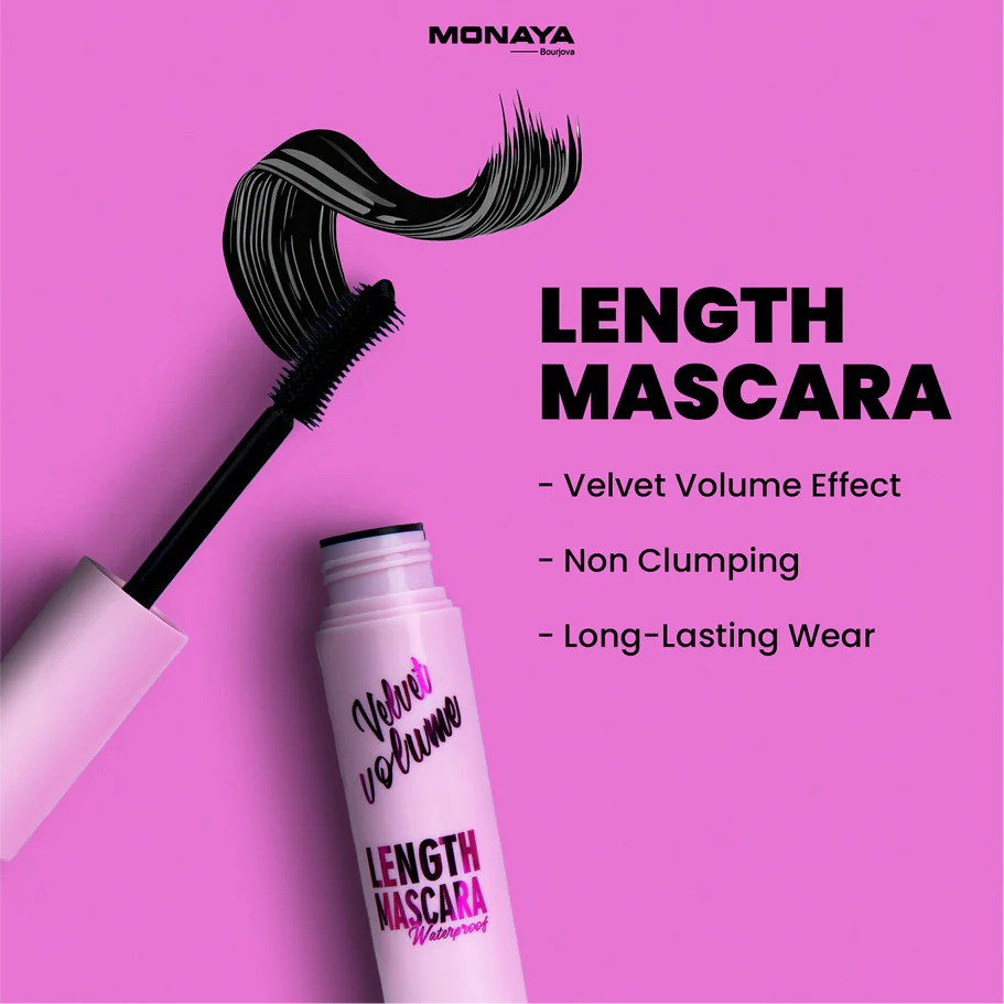 Velvet Volume Length Mascara – Waterproof, Smudge-Proof, Lightweight & Defining Formula for Natural Lash Lift - M015