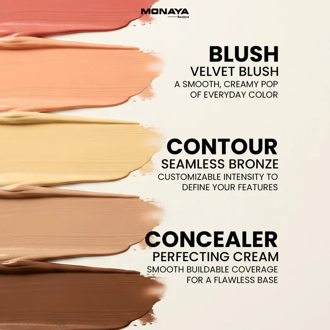 Monaya -3-in-1 Face Palette Blush, Contour & Concealer in One Compact, Smooth Creamy Formula