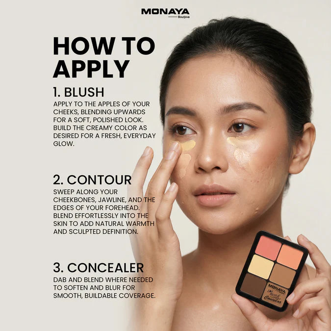 Monaya -3-in-1 Face Palette Blush, Contour & Concealer in One Compact, Smooth Creamy Formula