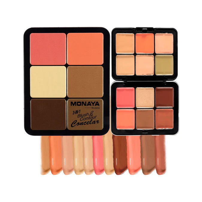Monaya -3-in-1 Face Palette Blush, Contour & Concealer in One Compact, Smooth Creamy Formula