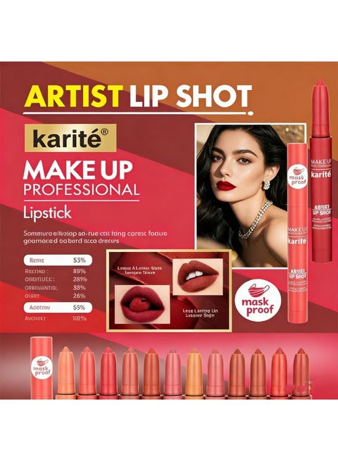 Karité - Artist Lip Shot Lipstick Pen Set, Waterproof & Mask-Proof Long-Lasting Lip Makeup