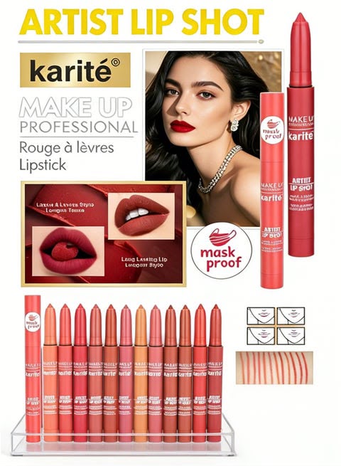 Karité - Artist Lip Shot Lipstick Pen Set, Waterproof & Mask-Proof Long-Lasting Lip Makeup