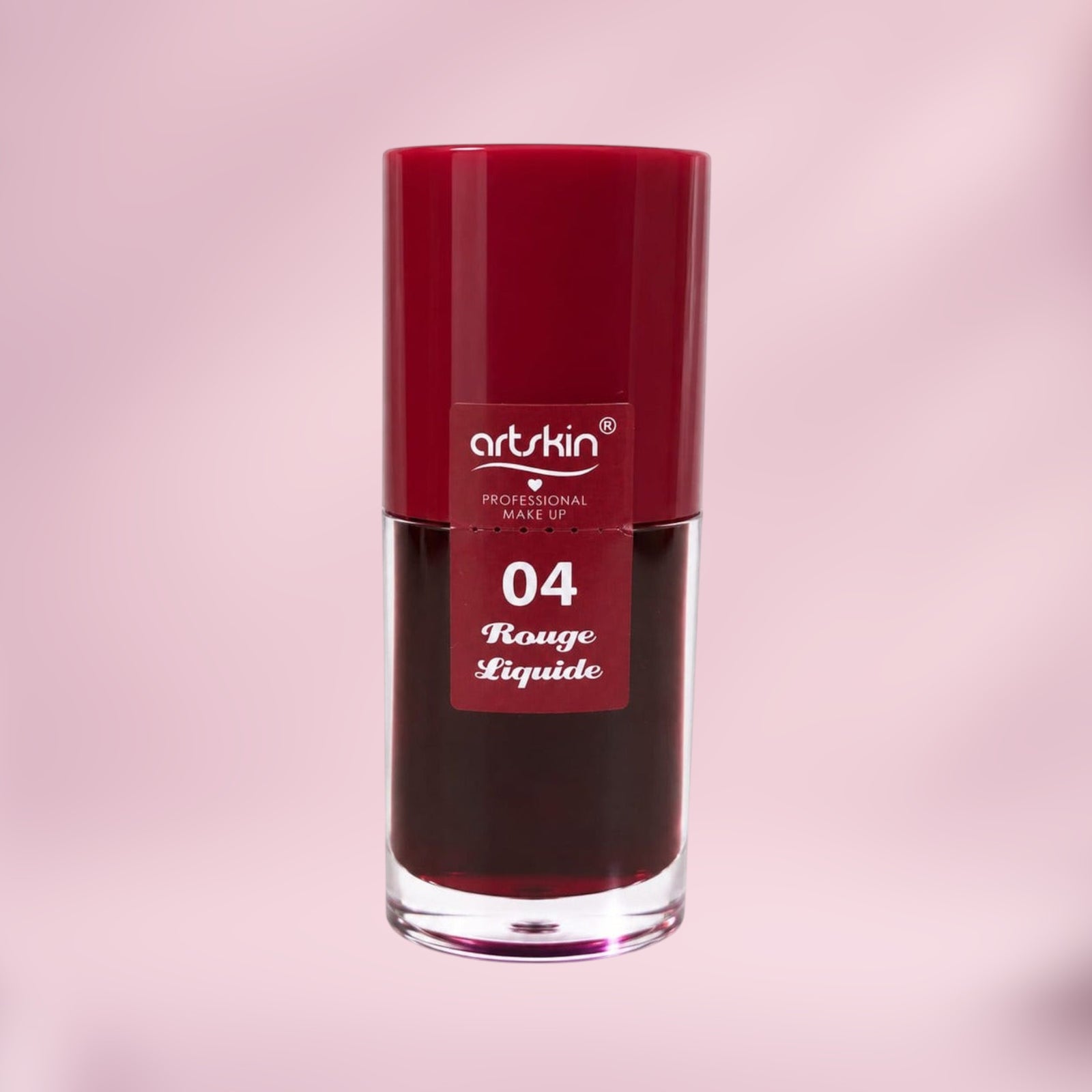 Marom Artskin lip tint in shade 04 Rouge Liquide with a deep red liquid formula in a clear cylindrical bottle