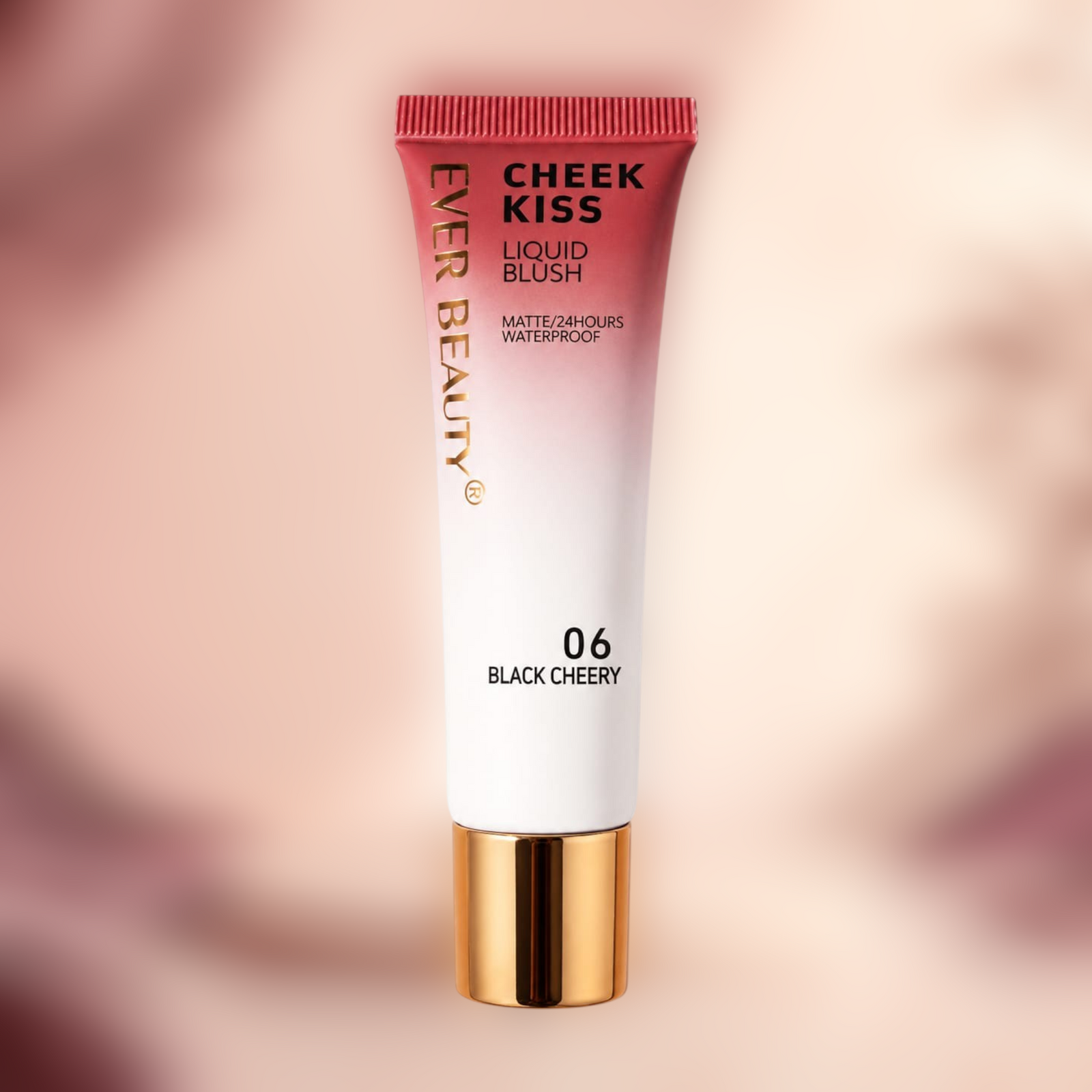 Marom Ever Beauty Cheek Kiss liquid blush in shade 06 Black Cheery with a matte, waterproof formula in a squeeze tube.