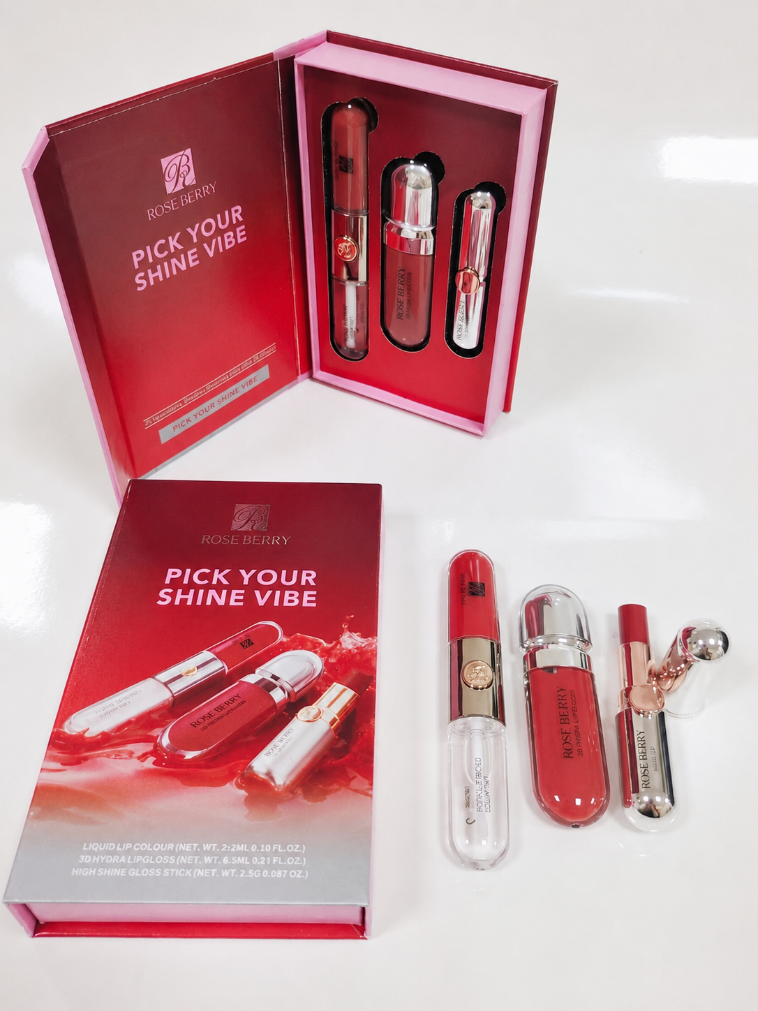 Rose Berry Pick Your Shine Vibe lip set clean box shade C