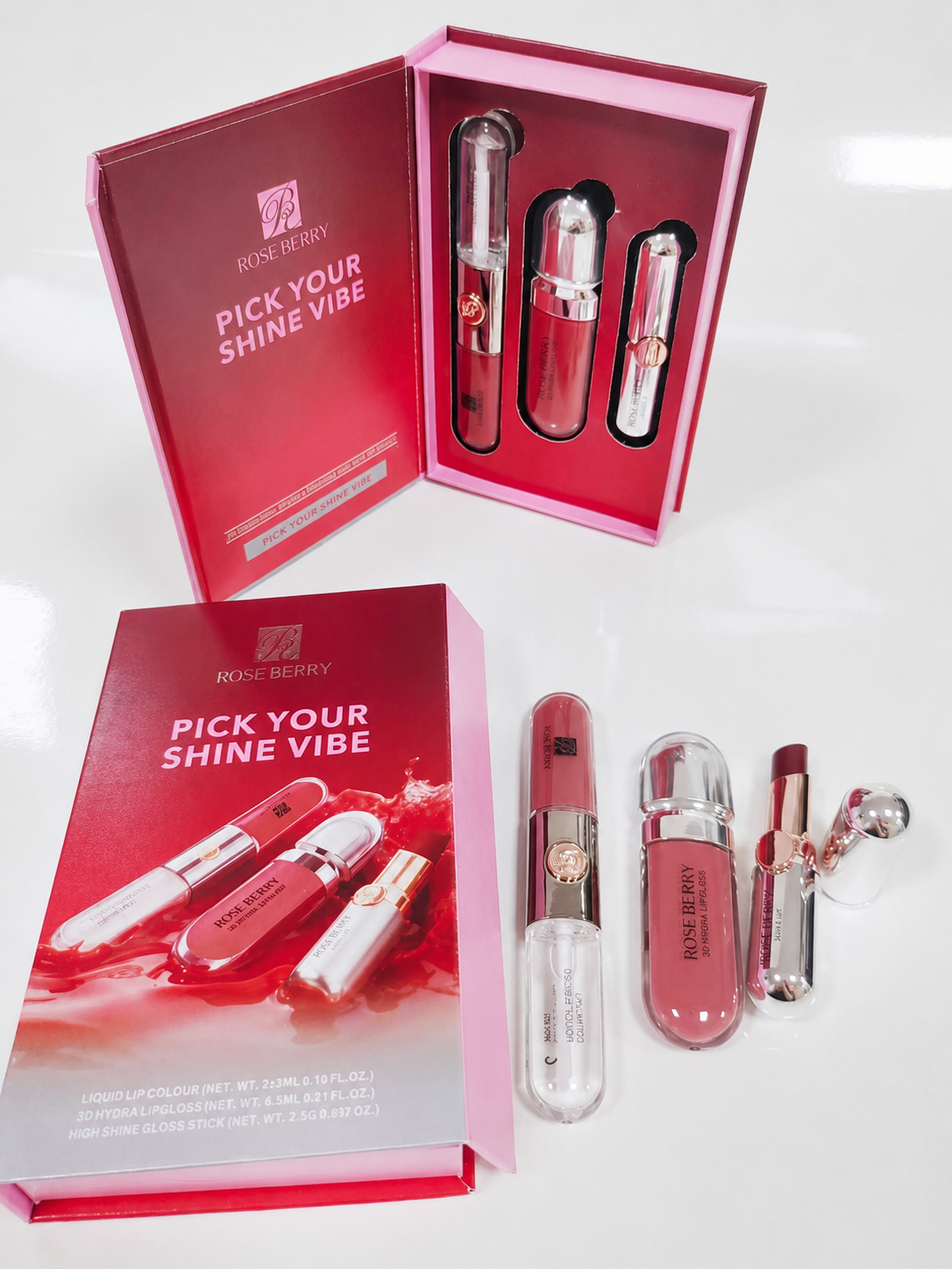 Rose Berry Pick Your Shine Vibe lip set clean box shade D